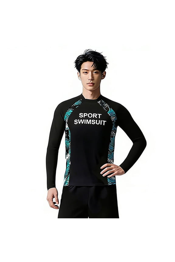 Men's Long Sleeve Rash Guard Swimsuit Set, UPF 50+ Sun Protection Surfing Diving Suit ,Quick Dry Athletic Swimwear