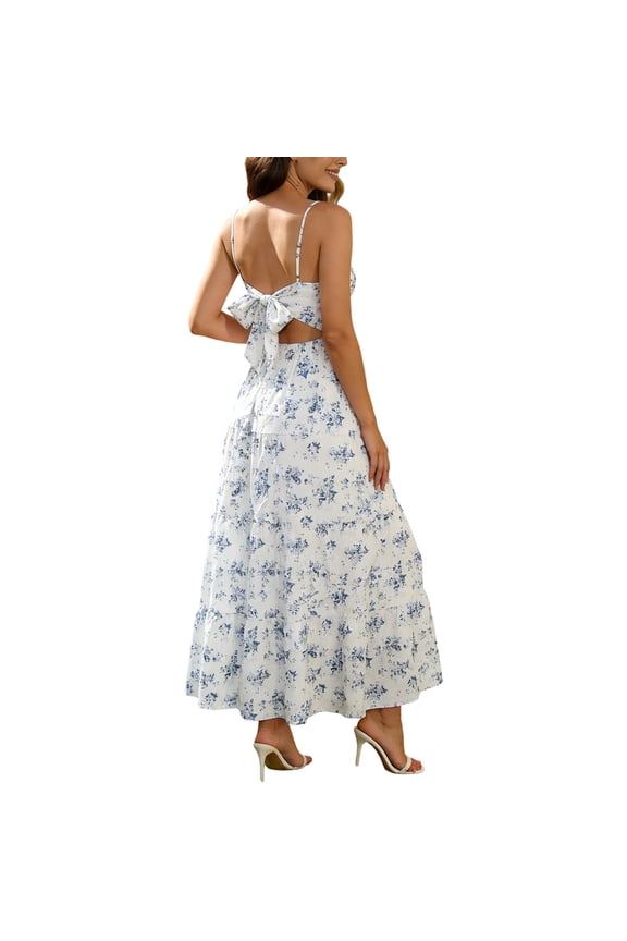 Women's Maternity Floral Maxi Dress, Adjustable Spaghetti Strap Tie Back Pregnancy Sundress for Baby Shower and Photoshoot, S-XXL