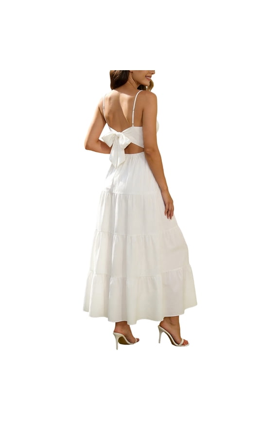 Women's Maternity Floral Maxi Dress, Adjustable Spaghetti Strap Tie Back Pregnancy Sundress for Baby Shower and Photoshoot, S-XXL