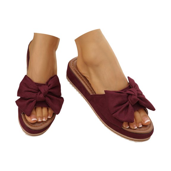 Toome Womens Slide Sandals Bow Knot Summer On Slippers Open Toe Flat Shoes