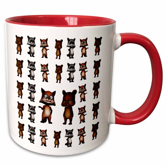 3drose, Toon Kitty Pattern, 11oz Two-tone Red Mug
