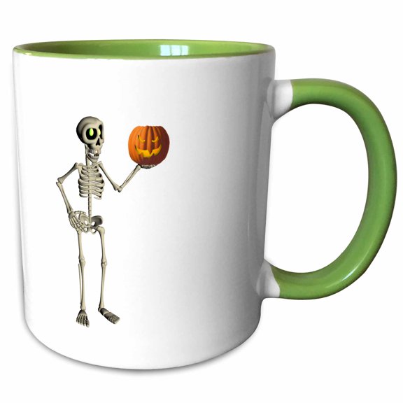 3drose, Toon Skeleton and Jack-o-lantern, 15oz Two-tone Green Mug