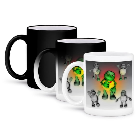 3dRose, Toon Turtle Shows His Heart, 11oz Magic Transforming Mug