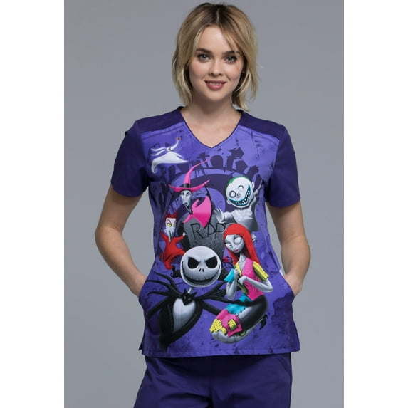 Tooniforms Prints Scrubs Top for Women V-Neck TF639, XS, R.I.P.