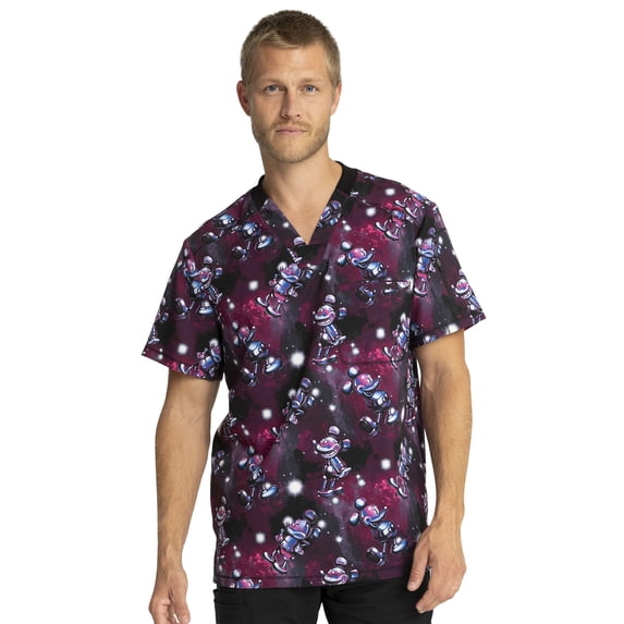 Tooniforms Scrubs Top For Men V-Neck Print Plus Size TF730, 2XL, Metallic Mickey