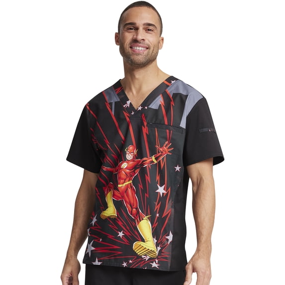 Tooniforms Scrubs Top For Men V-Neck TF700, M, Fast As Lightning
