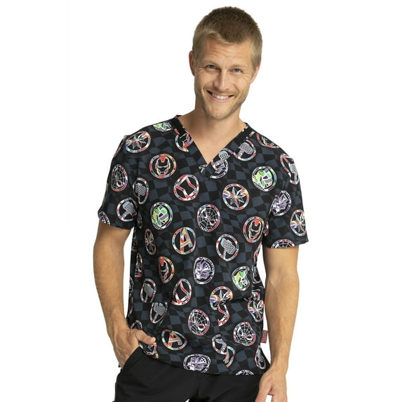 Tooniforms Scrubs Top For Men Women V-Neck Print TF728, L, Pick A Hero