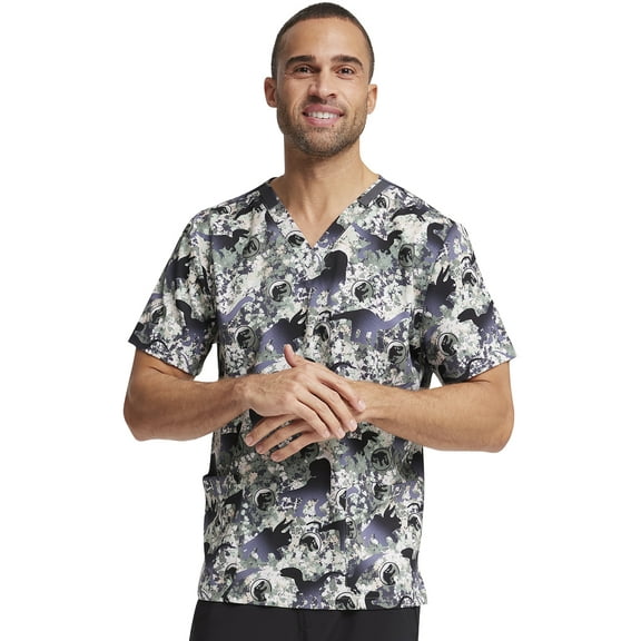 Tooniforms Scrubs Top For Men  Women V-Neck Print TF728, XS, Botanical Dino