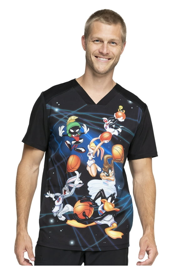 Scrubs Top For Men  Women V-Neck TF714, XS, Space Jam