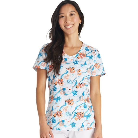 Tooniforms Scrubs Top For Women Rounded Print V-Neck TF786
