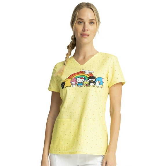 Tooniforms Scrubs Top For Women Shaped V-Neck Print TF772, L, Under The Rainbow
