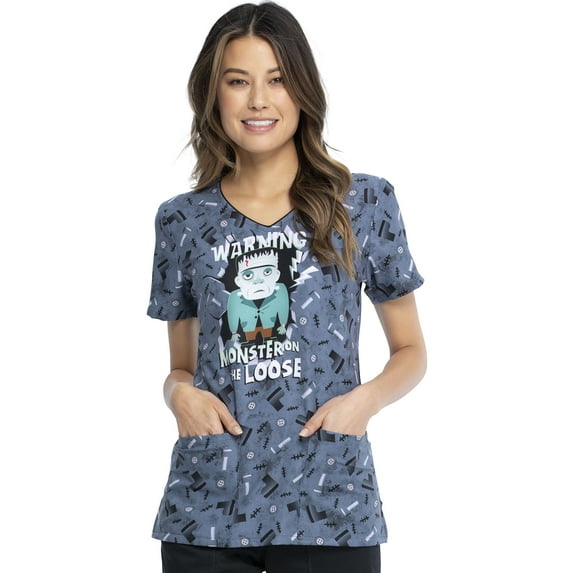 Tooniforms Scrubs Top For Women V-Neck Print TF614