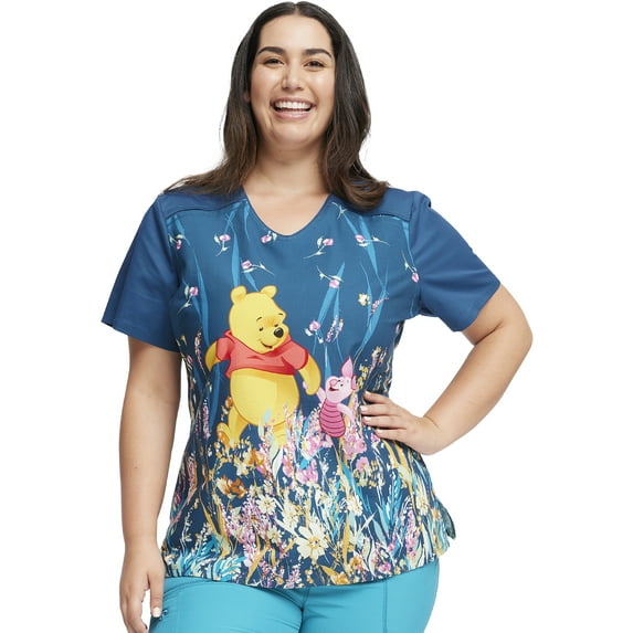 Tooniforms Scrubs Top For Women V-Neck TF639, XL, Flower Walk
