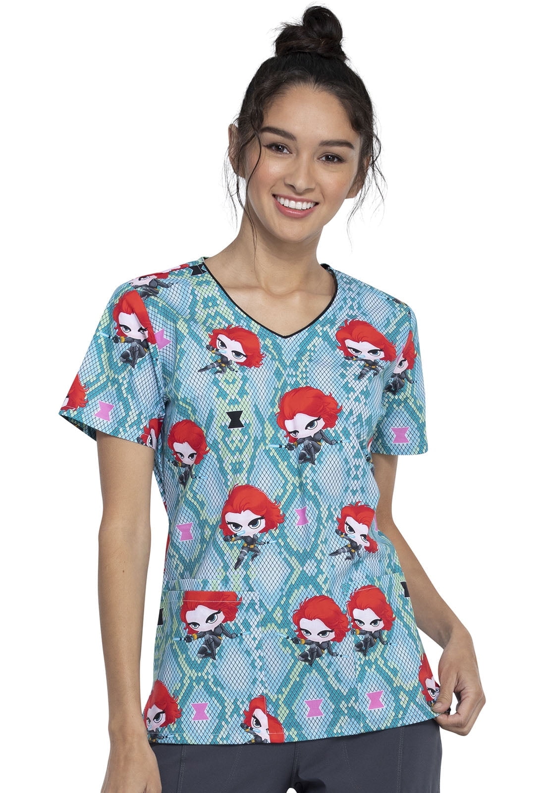 Tooniforms Scrubs Top For Women V-Neck Print TF614 - Walmart.com