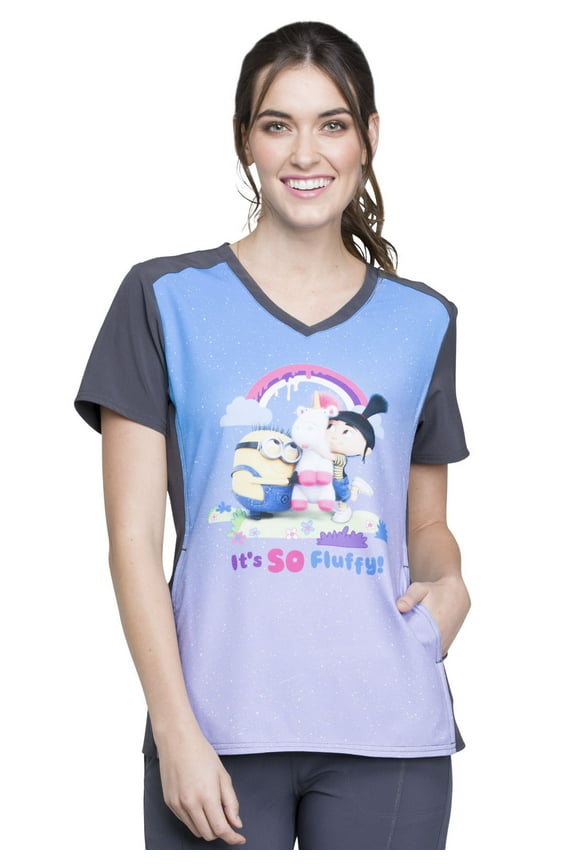 Scrubs Top for Women V-Neck TF637, M, Minions Rainbow