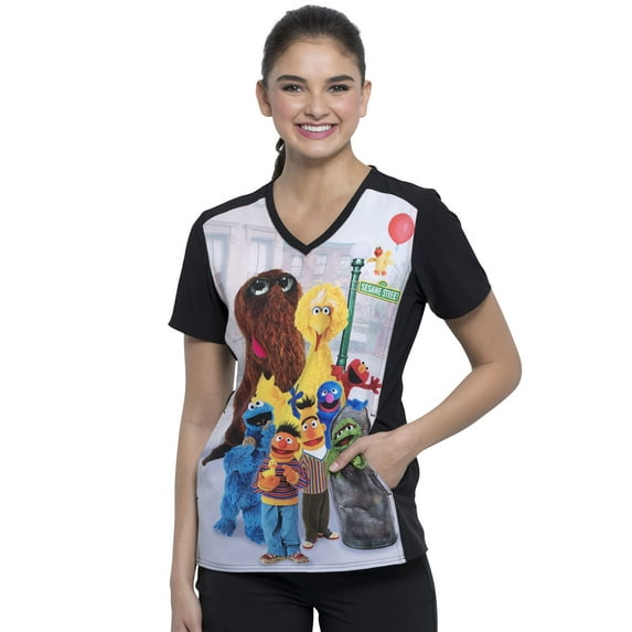 Tooniforms Scrubs Top for Women V-Neck TF637, XS, Sesame Friends