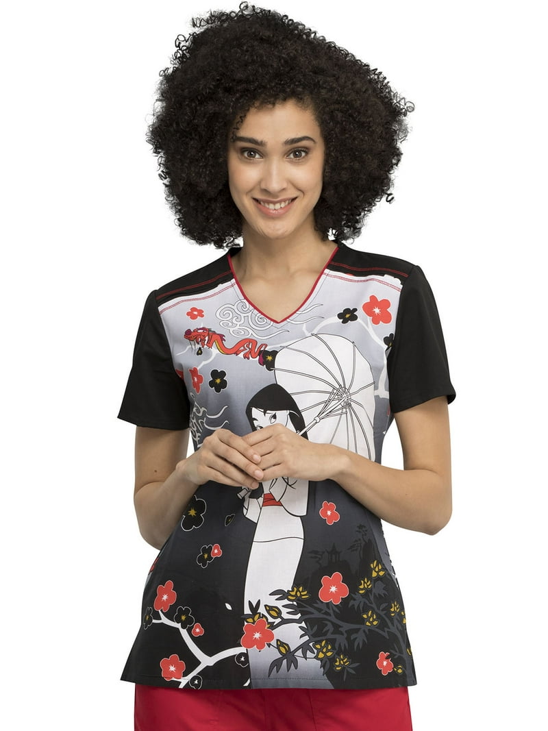 Tooniforms Women's V-Neck Scrubs Top TF639, M Size, Mulan And