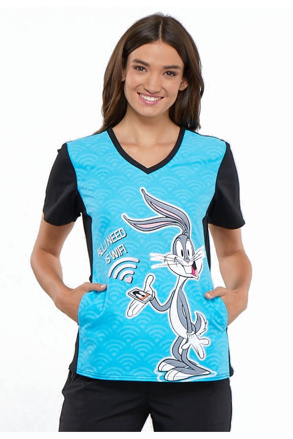 V-Neck Knit Panel Women Medical Scrub Top TF670