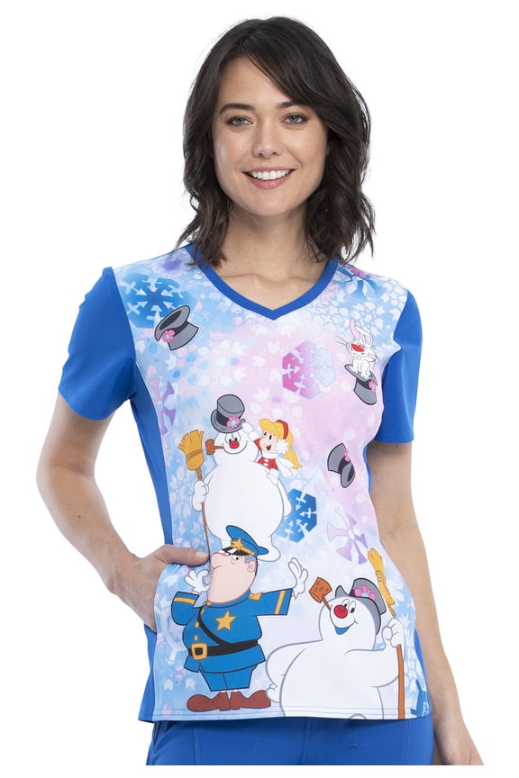 Prints Scrubs Top for Women V-Neck TF627, S, Snowland