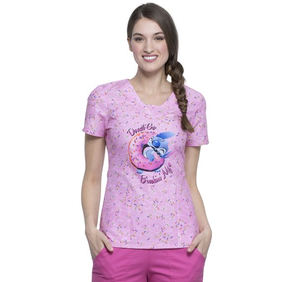 Tooniforms Women Scrubs Top, V-Neck, TF641, M, Donut Break