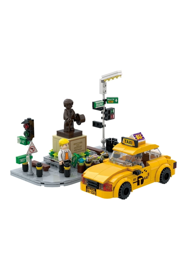 NYC Taxi Building Toy Set, Yellow NYC Taxi with Traffic Light, Statue, and NYC Street Scene, Fun Iconic NYC Model, Creative Construction Set for Adults and Teens Kids - 340 PCS