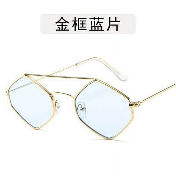 Toonshare 50% off Clear Polarized Sports Sunglasses Mirrored Vintage Diamond-Shaped Metal Double-Bridge Sunglasses with Unique Multi-Sided Ocean Lens B-One Size