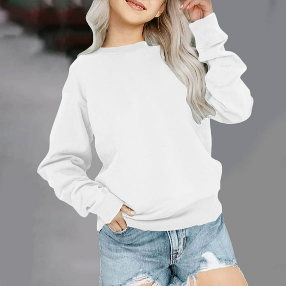 Toonshare Black**Friday Deals,50% off Clear,Long Sleeve Shirts for Girls School Shirts Long Sleeve Shirts for Girls Size 6,Fleece Lined Long Sleeve Sweatshirt for Middle and Big Kids White