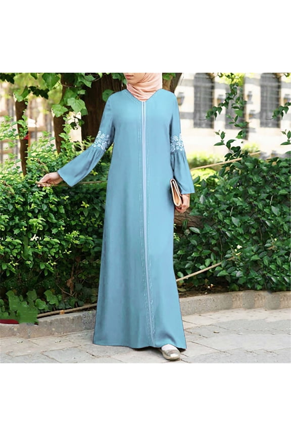Casual Stylish Dress Pants For Women Fashion Women Muslim Dress Islamic Lace Stitching Long Sleeve Maxi Dress