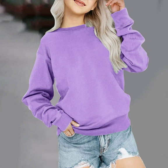 Toonshare ,Fleece Lined Long Sleeve Sweatshirt for Middle and Big Kids Girls Clothes 14-16 Purple