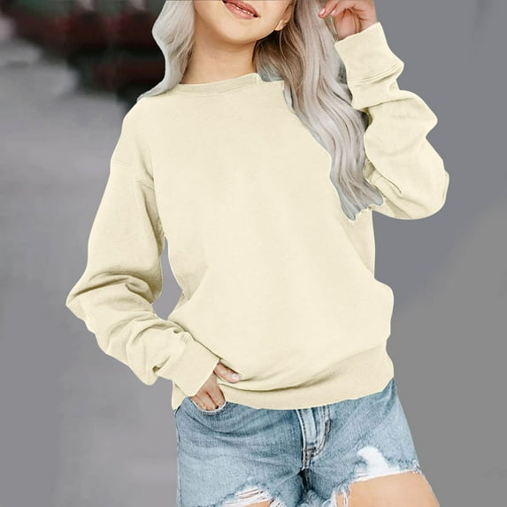 Toonshare ,Girls Graphic Tees,Fleece Lined Long Sleeve Sweatshirt for Middle and Big Kids Girls Shirts Size 14-16 Beige