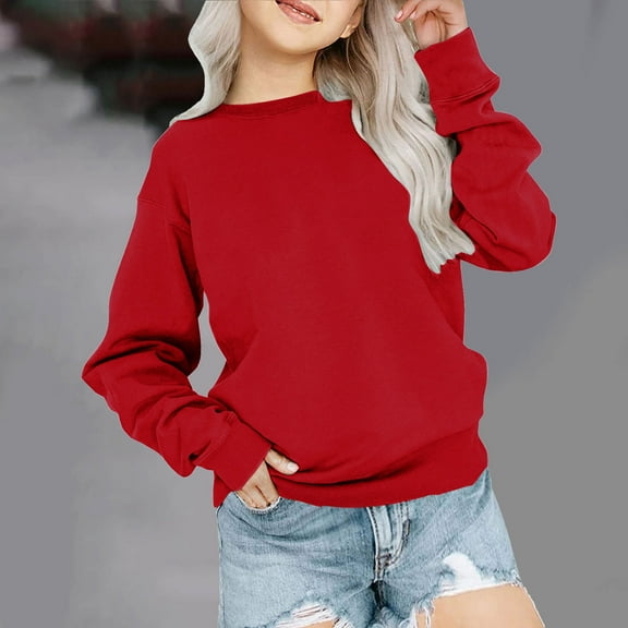 Toonshare ,Girls Shirts ,Girls Blouse 14-16 Plus,,Fleece Lined Long Sleeve Sweatshirt for Middle and Big Kids Red