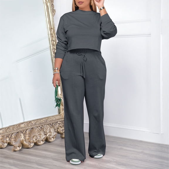 Toonshare Clearance,Long Sleeve Sweatsuits for Womens,Clothing Sets for Womens Juniors Dark Gray S