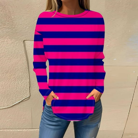 Women Trending Clothing 2025!Toonshare Clearance,Womens Shirts Clearance,Tops for Women,Ladies Blouses,T-shirt Long Sleeves Blouse Round Neck Tops Hot Pink XXXXXL