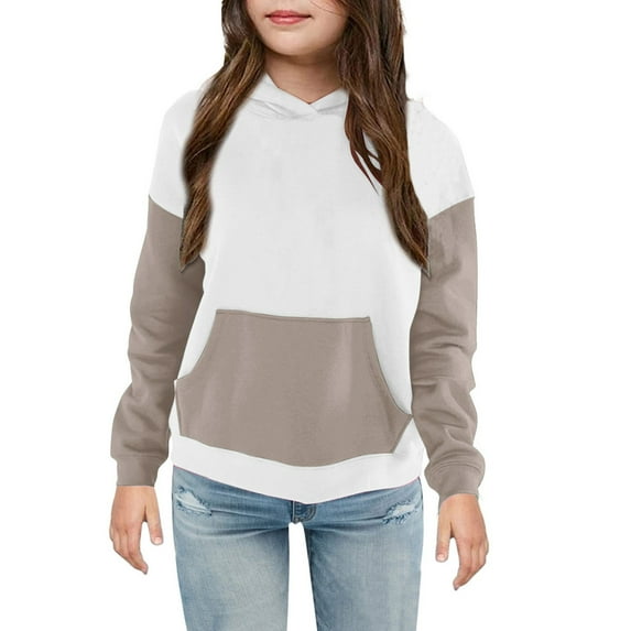 toonshare ,Up to 50% off,Unisex Color-Blocked Round Neck Hooded Long Sleeve Drawstring Hooded Sweater top,Girls Shirts Size 14-16,Long Sleeve Shirts for Girls 7-8