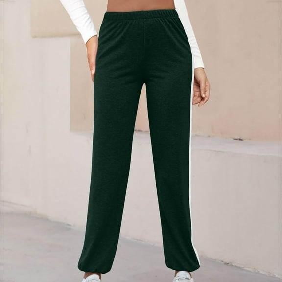 Toonshare Elastic Waist Women New Fashion Solid Casual Sports Sweatpants Full Length Pants Workout Full Length Pants Army Green L