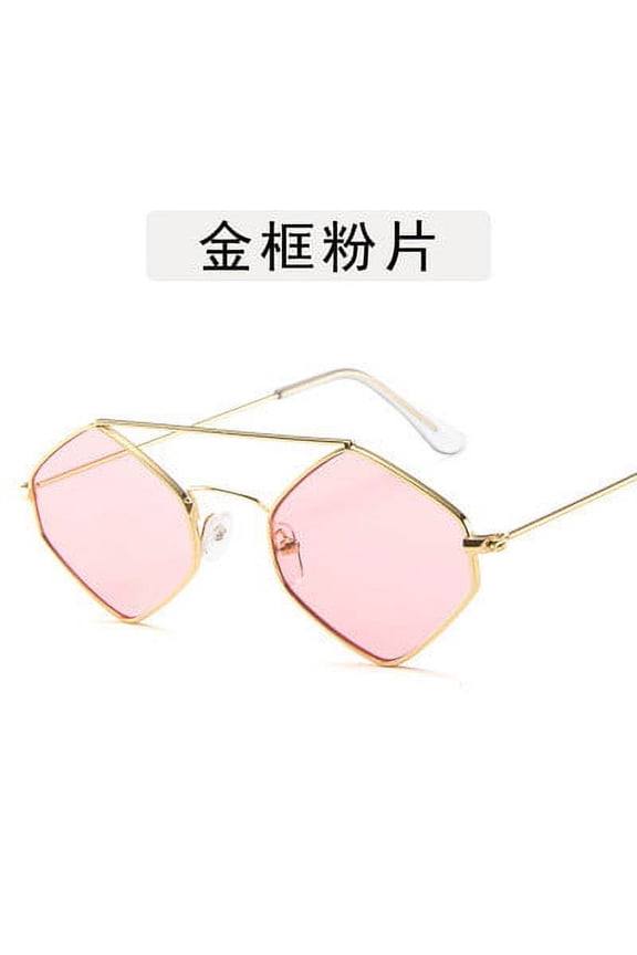 Fashion Polarized Sunglasses for Women/Men Edgy Vintage Diamond-Shaped Metal Double-Bridge Sunglasses with Unique Multi-Sided Ocean Lens D-One Size