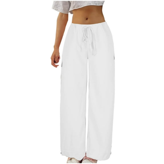 Toonshare Scrub Pants for Women Women's Casual Everyday Solid Color Loose Plus-Size Sportswear Pants with Adjustable Legs and Side Pockets Fall Winter Women Clothes White L