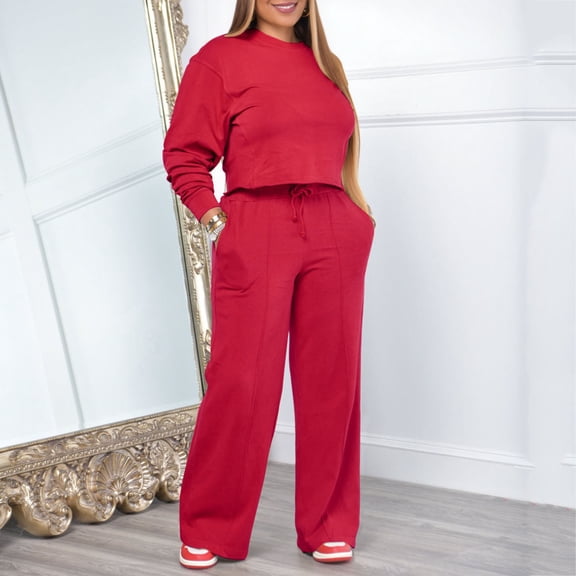 Fashion New Arrivals!Toonshare Sets for Women 2 Piece,,Outfits Loungewear Red XL
