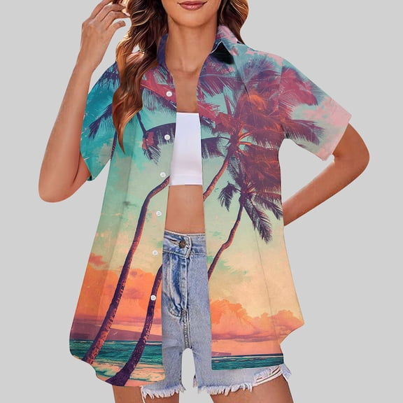 Toonshare Shirts Under $10 New Trendy Sleek 2024 Women's Summer New Casual Fashion Printed Short-sleeved Shirt Multicolor S