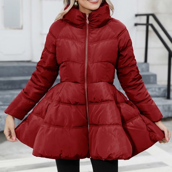 Toonshare Up to 50% off,Womens Jackets Trendy,Womens Winter Coat Trendy,Womens Winter Tops,Long Sleeve Mid-Length Down Jacket Wine S