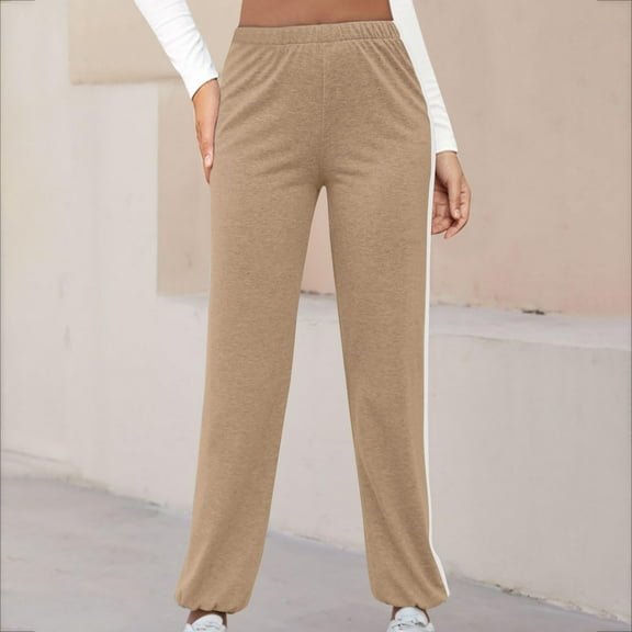 Toonshare Wide Leg Trousers for Women Of The Day !! Workout Elastic Waist Women New Solid Sports Sweatpants Full Length Pants Brown S