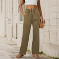 thumbnail image 1 of Toonshare Women Pants on Women's Casual Fashion Solid Color Drawstring Elastic Waist Straight-Leg Long Pants Fall Khaki L, 1 of 7
