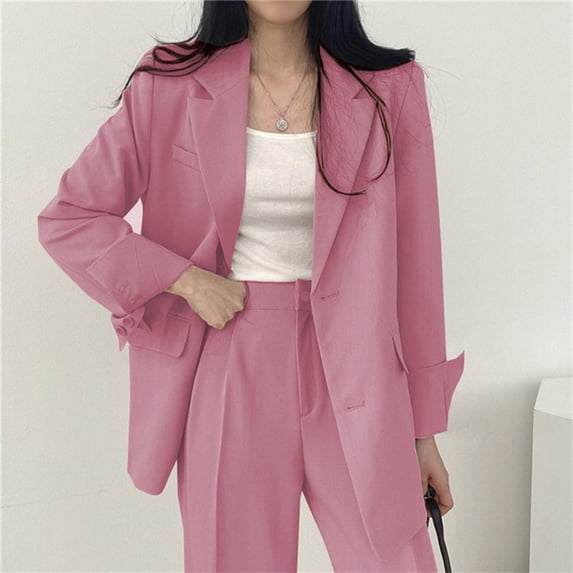 Toonshare Women's Solid Color Buttoned Pocket Long Sleeve Blazer Stylish Cardigans Sweater Tops Pink L