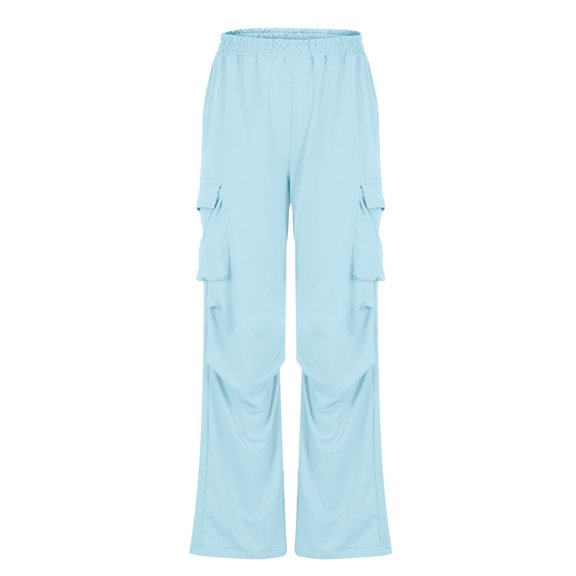 Toonshare Womens Black Pants Winter Clothes for Women Sophisticated Women's Solid Color Pleated Elastic Waistband with Pockets for Sports Casual Wear Light Blue L