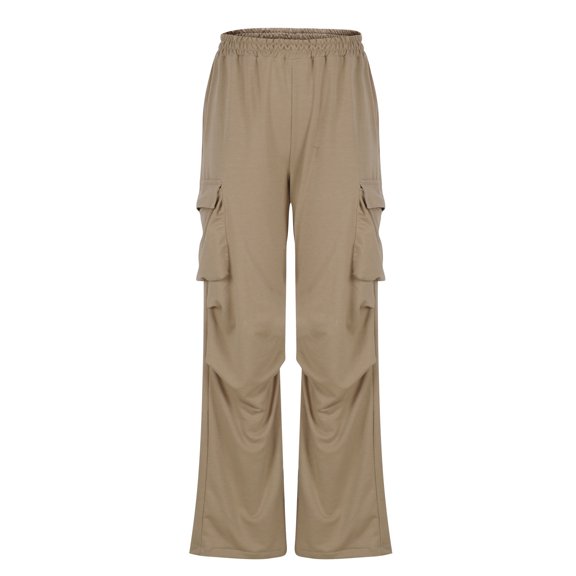 Spring Fashion!Toonshare Womens Pants Timeless Women's Solid Color Pleated Elastic Waistband with Pockets for Sports Casual Wear Khaki S