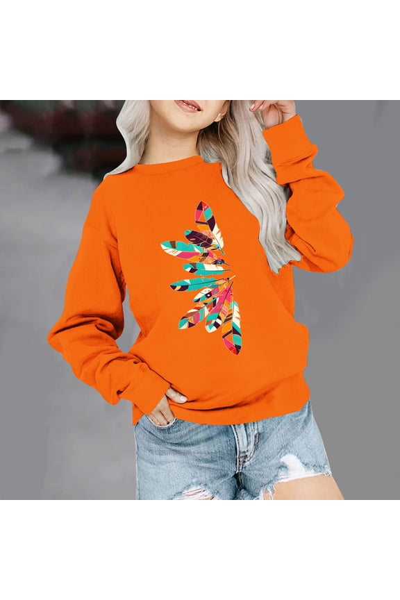 Womens Plus Size Tops ,Kids Long Sleeve Shirts Girls 10-12,Long Sleeve Shirts for Girls 16/18 Flannels,Girls Shirts Size 7-8,Orange Shirt Festival Print Round Neck Sweater Top