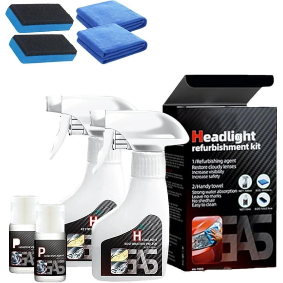 Tooporte Headlight Cleaner, Automotive Headlamp Restoration Fluid Oxidized, No Polishing Atomization Cleaner Spray, Multifunctional Rejuvenator Kit for Cloudy Headlights, for All Vehicle Types (2pc)