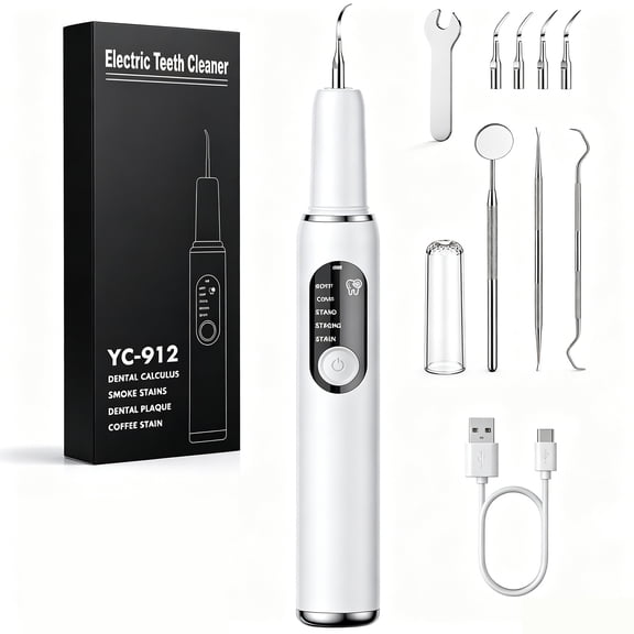 Toopower Ultrasonic Plaque Remover for Teeth,Ultrasonic Tartar Remover for Teeth,Ultrasonic Dental Calculus Remover, Teeth Cleaning Kit 5 Speed Modes with 3 Replaceable Heads, with LED Light