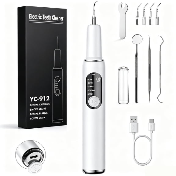 Toopower Plaque Remover for Teeth, Tartar Remover for Teeth, Dental Calculus Remover, Teeth Cleaning Kit 5 Speed Modes with 3 Replaceable Heads, with LED Light
