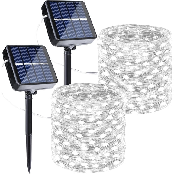 Toopower Solar Fairy Lights, 2-Pack Total 80FT 200LED Solar String Lights Outdoor Waterproof 8 Lighting Modes (White light)